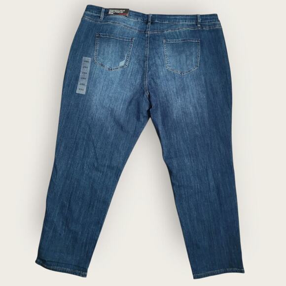 Avenue Denim Jeans Women's Sz 24 Dark Wash Girlfriend Ankle Distressed Stretch - Picture 2 of 8